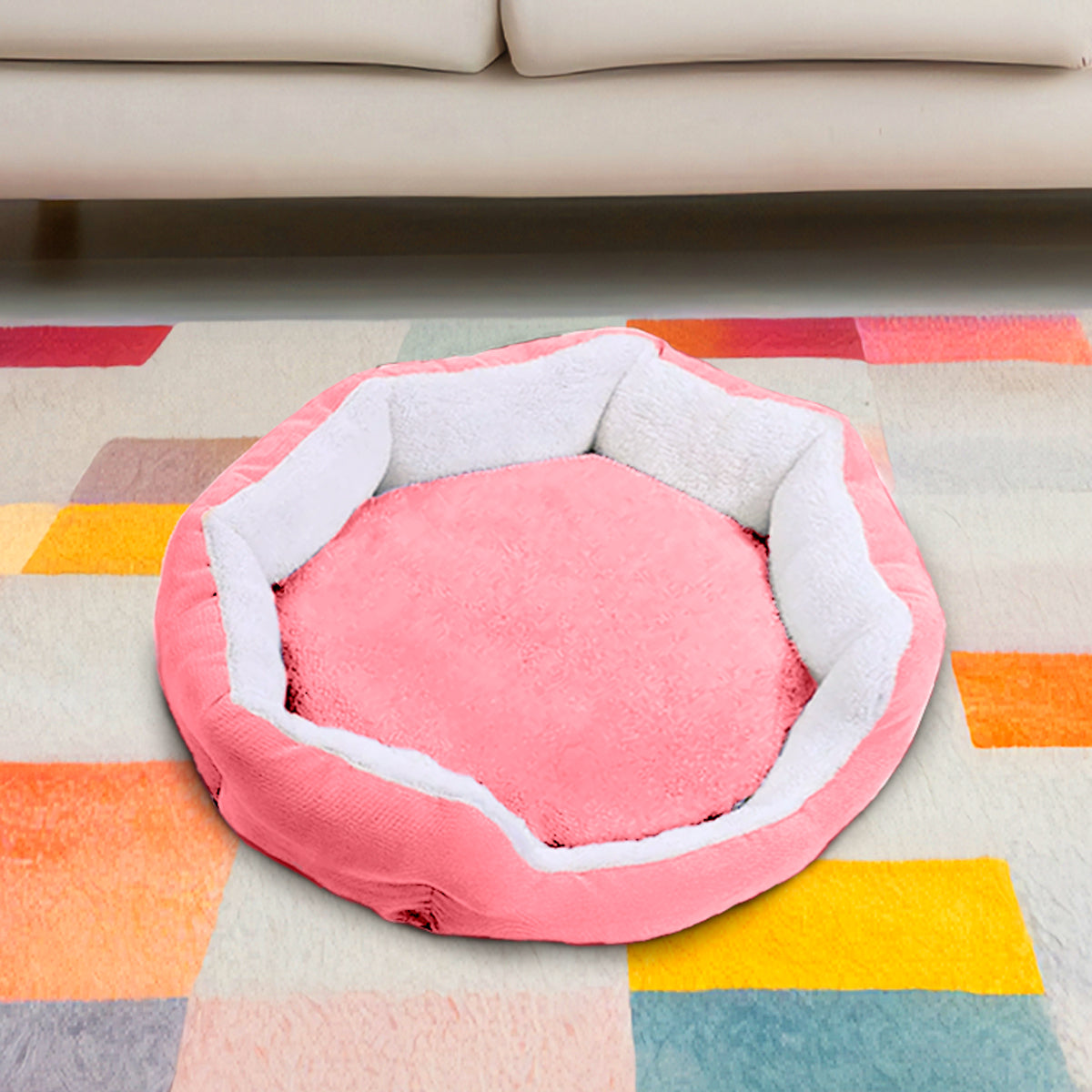 Cama Forma Heptágono para Mascota, Color Rosa
