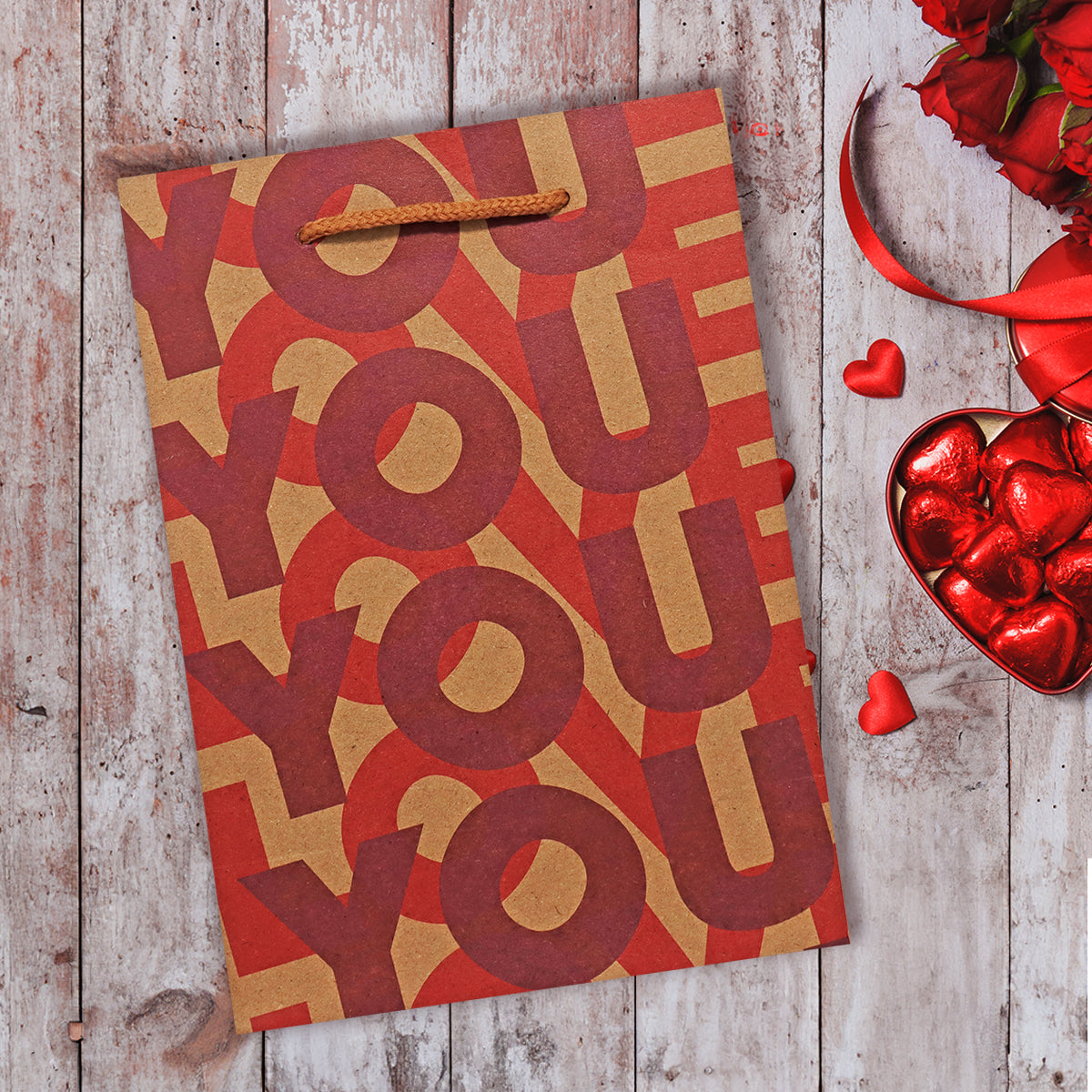 Bolsa de Papel Kraft para Regalo, Decorada con "Love You"