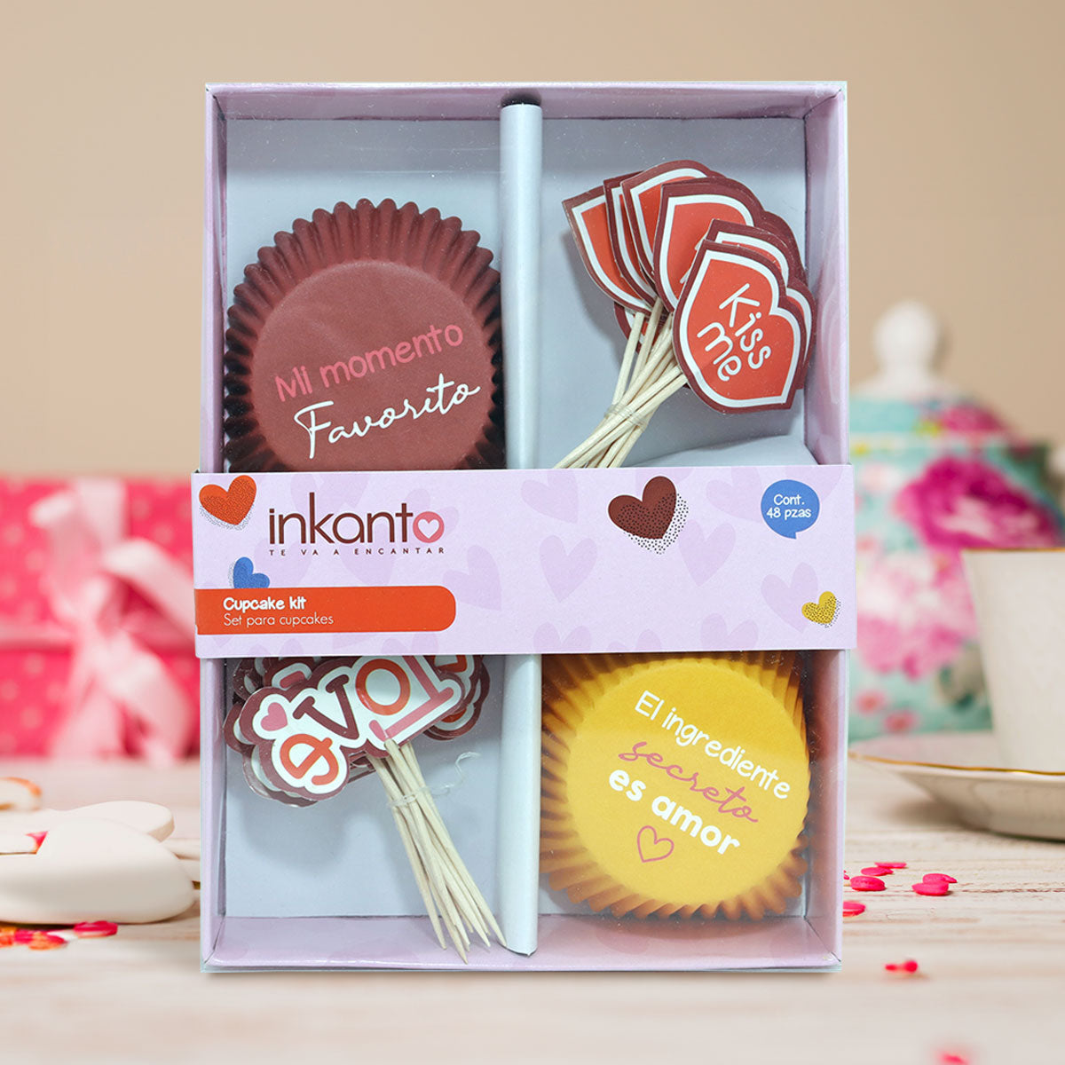 Set para Cupcakes: capacillos y palillos decorativos para San Valentín