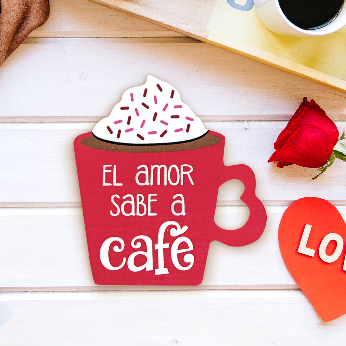 MDF Decorativo Taza San Valentín, color Rojo