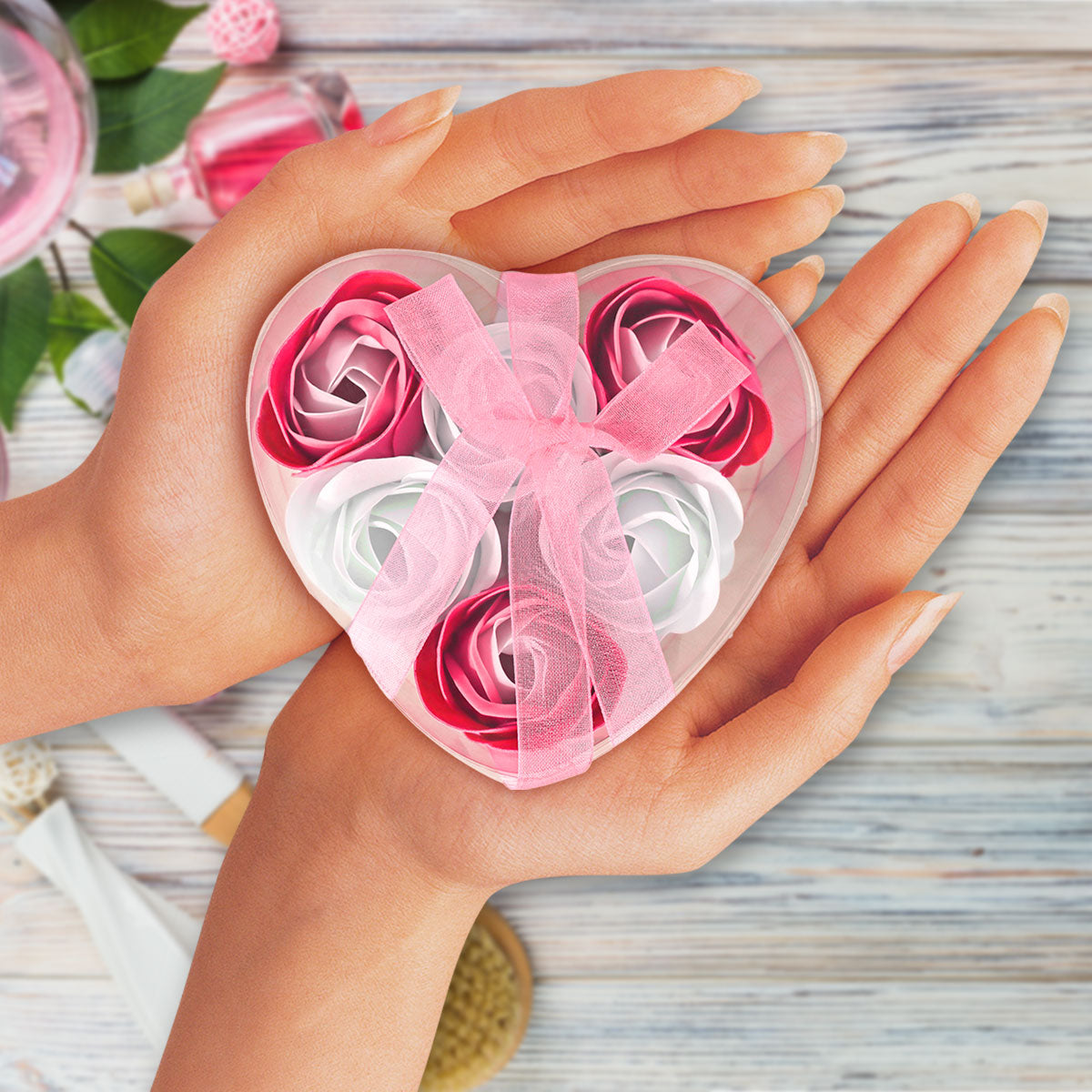 Caja de Regalo de Jabón Con Forma De Rosa, color Rosa 6 pza