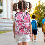 Mochila con Diseño de Flores, Color Rosa con Negro