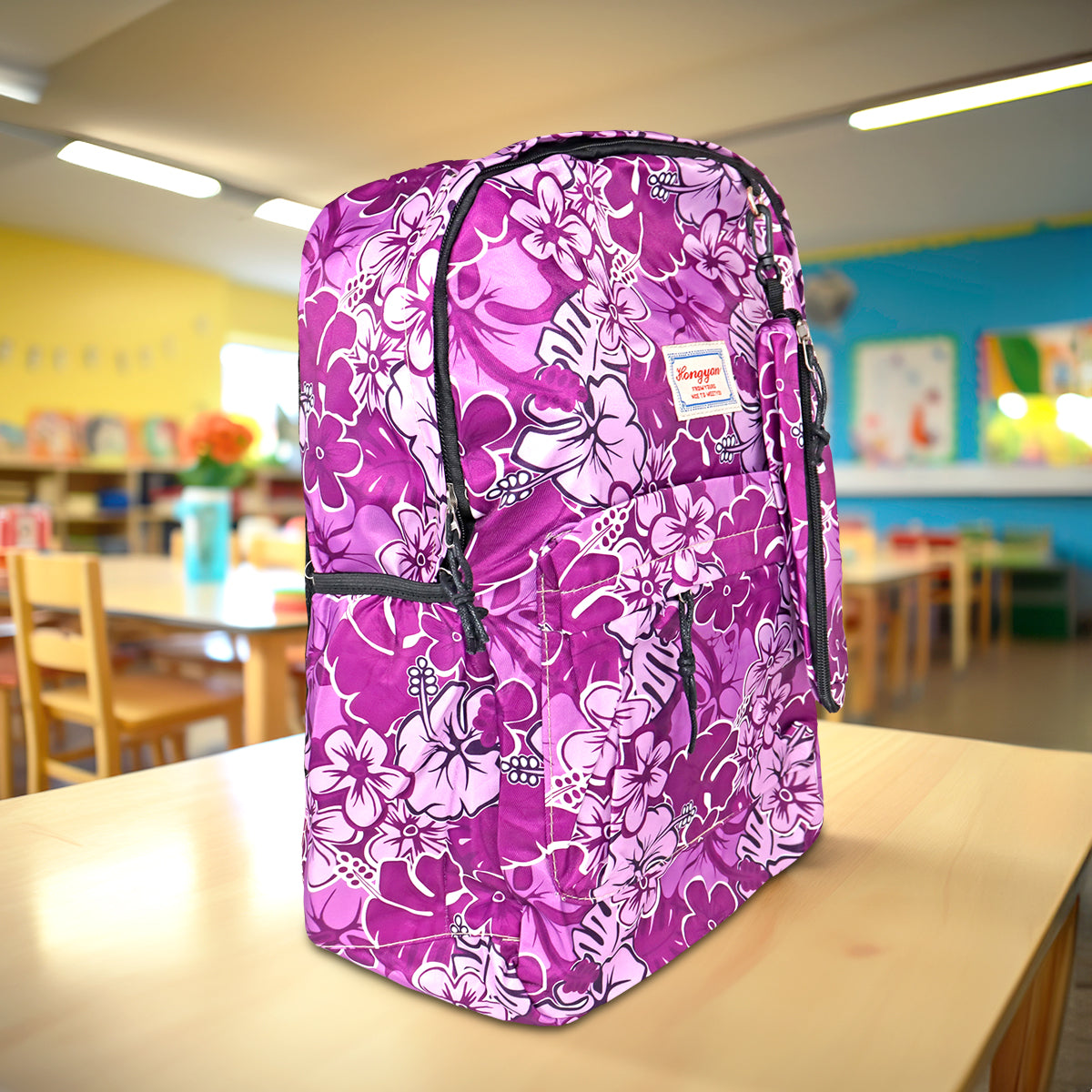 Mochila con Diseño de Flores, Color Morado