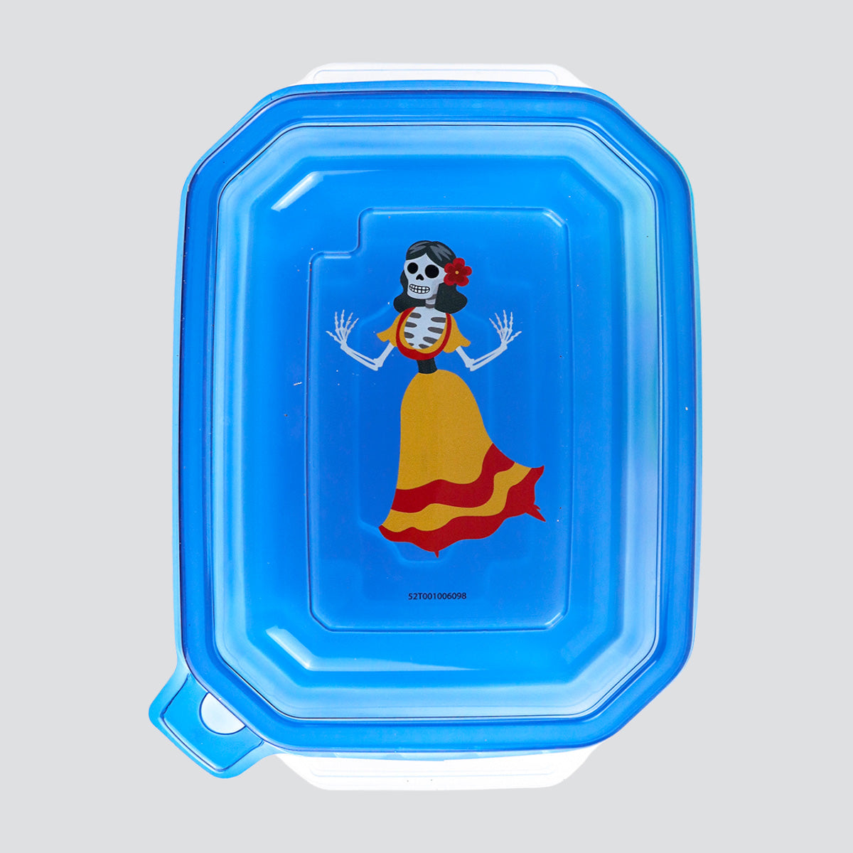 Contenedor Transparente Día de Muertos, Tapa Color Azul, 2 pzas