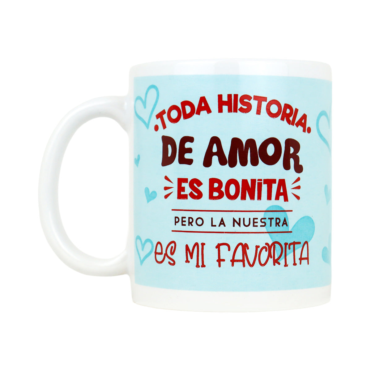 Taza de Cerámica con Estampado de Corazones, color Aqua