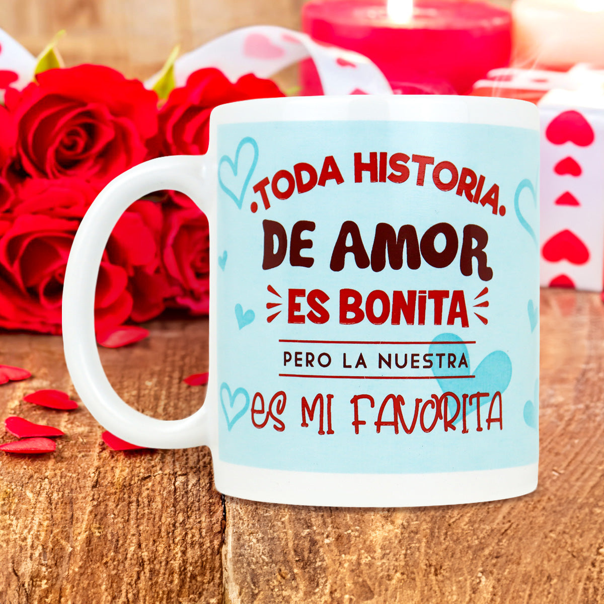 Taza de Cerámica con Estampado de Corazones, color Aqua