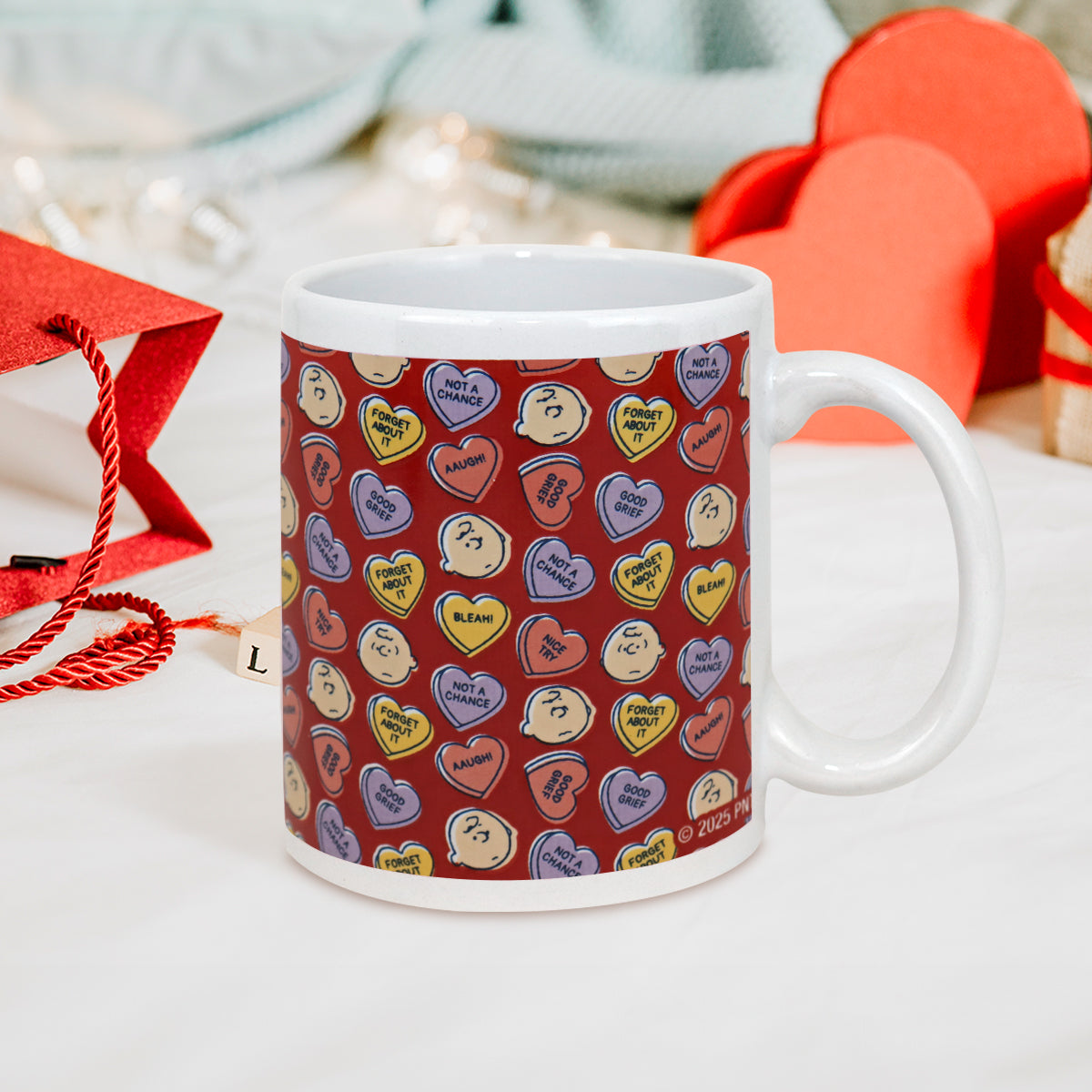 Taza de Cerámica con Estampado de Corazones Peanuts, 350ml