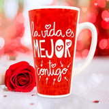 Taza de Cerámica "La vida es mejor contigo", color Rojo