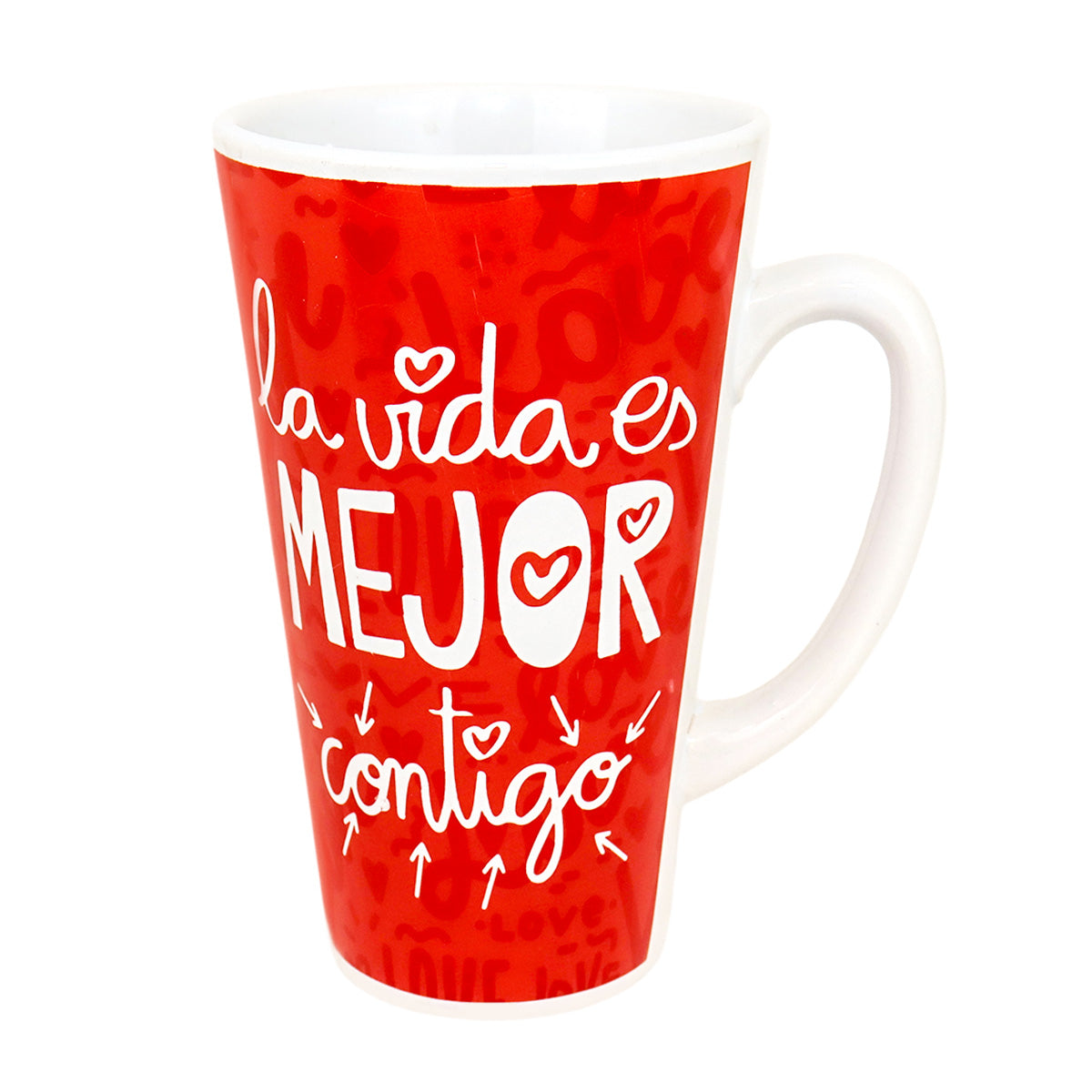 Taza de Cerámica "La vida es mejor contigo", color Rojo