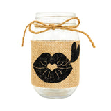 Mason Jar de Vidrio Decorado con Yute, Beso