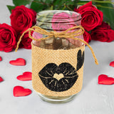 Mason Jar de Vidrio Decorado con Yute, Beso