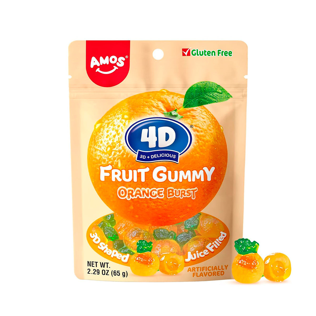 Gomitas Rellena en Forma y Sabor Naranja, Amos 62 gr.