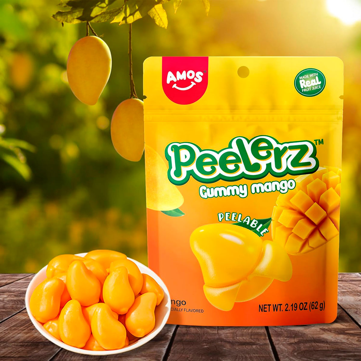 Gomitas Pelable en Forma y Sabor Mango, Amos 62 gr.