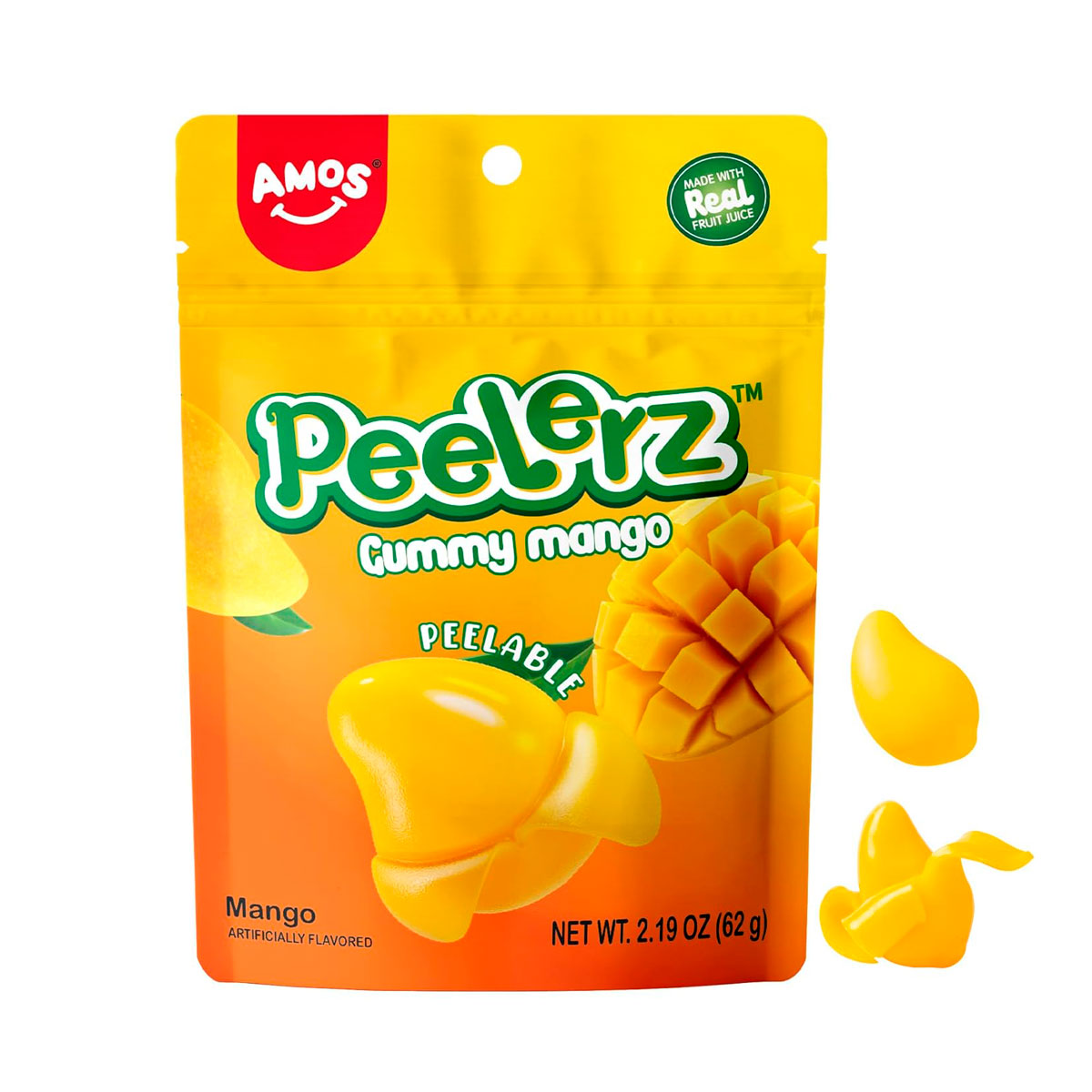 Gomitas Pelable en Forma y Sabor Mango, Amos 62 gr.