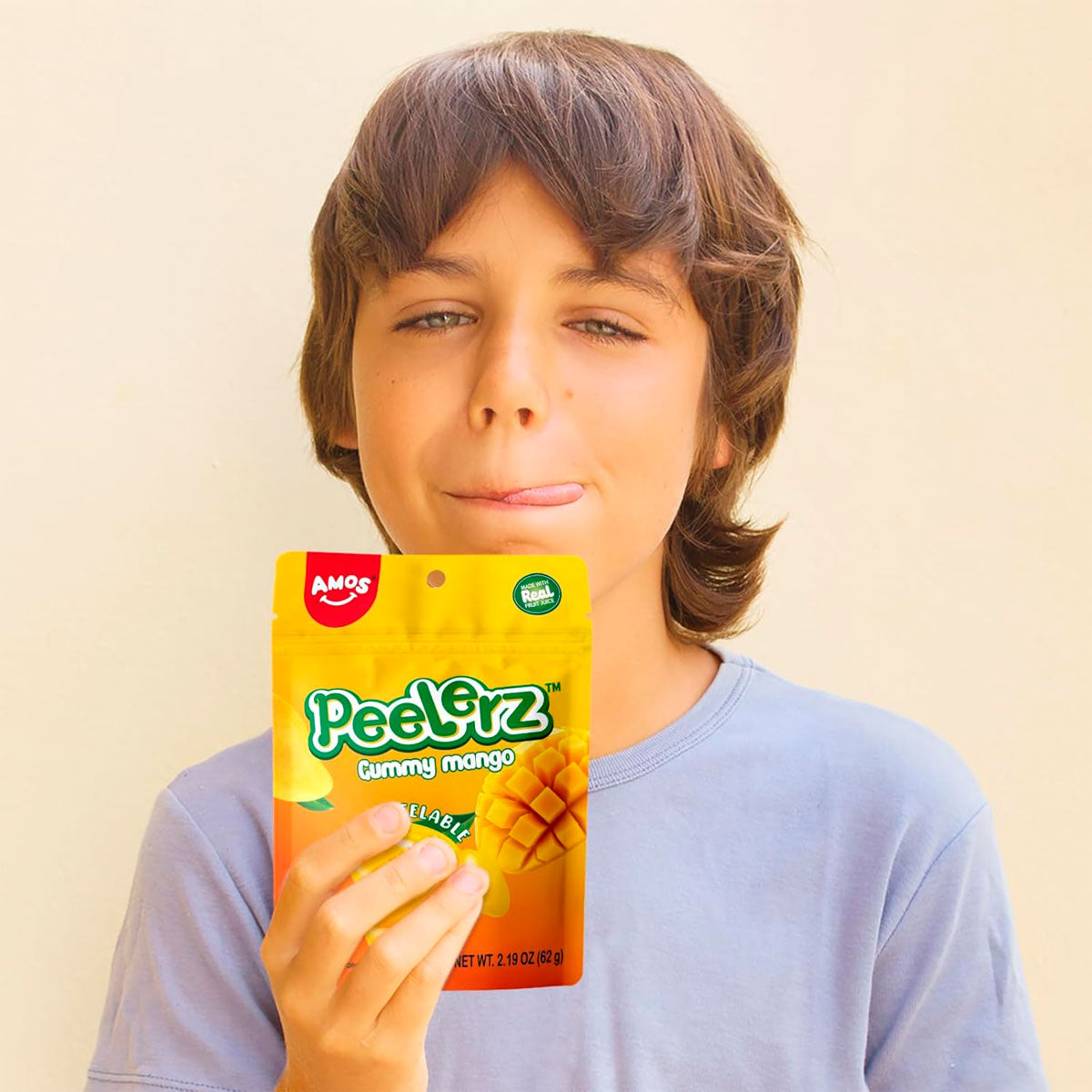 Gomitas Pelable en Forma y Sabor Mango, Amos 62 gr.