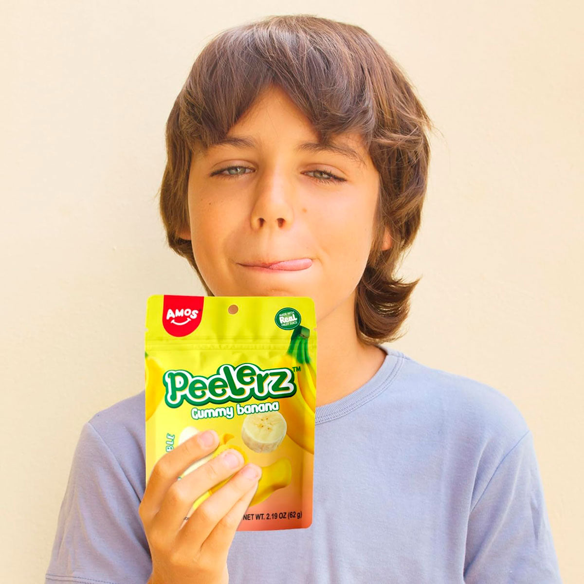 Gomitas Pelables en Forma y Sabor Plátano, Amos 62 gr.