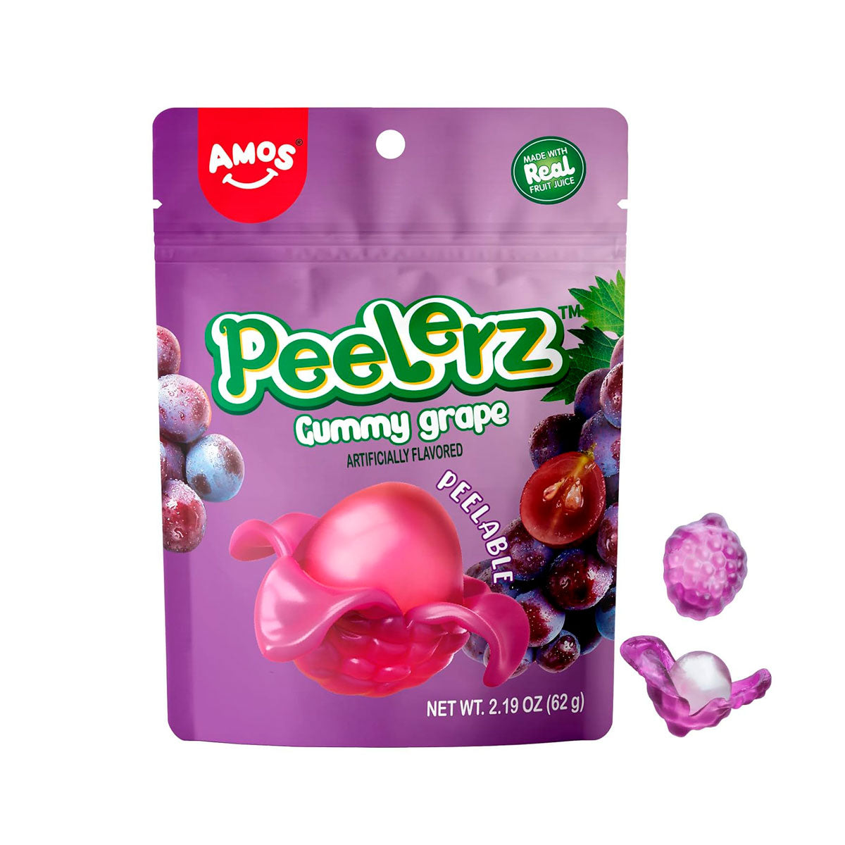 Gomitas Pelable en Forma y Sabor Uva, Amos 62 gr.