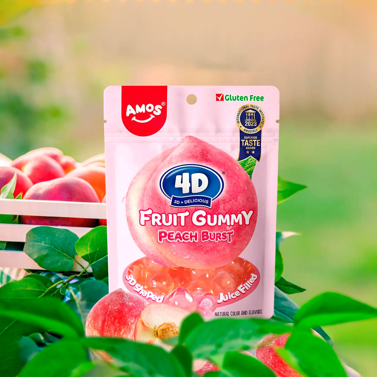 Gomitas Pelables en Forma y Sabor Durazno, Amos 62 gr.