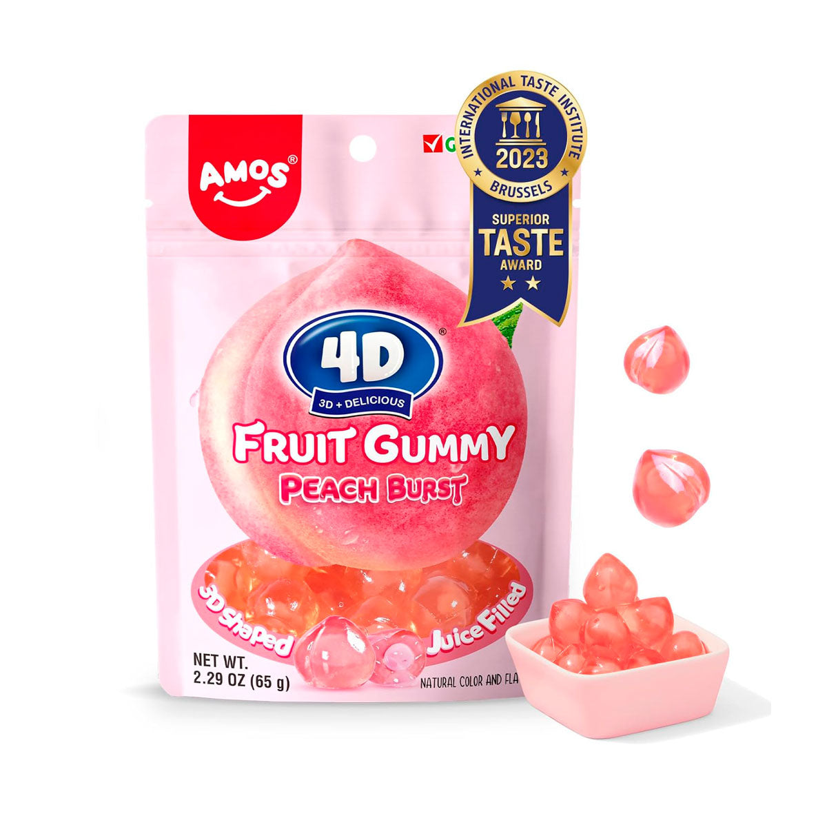 Gomitas Pelables en Forma y Sabor Durazno, Amos 62 gr.