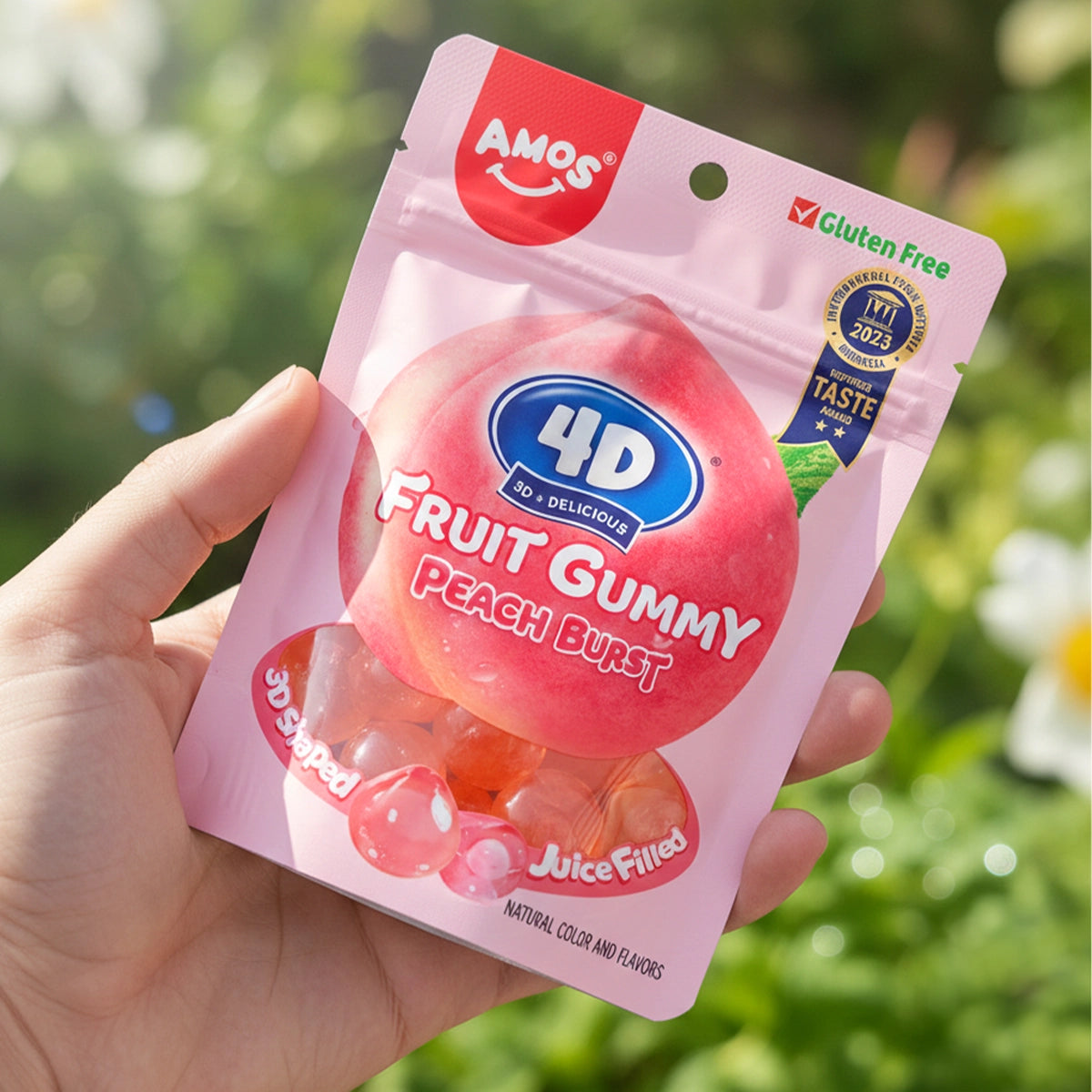 Gomitas Pelables en Forma y Sabor Durazno, Amos 62 gr.