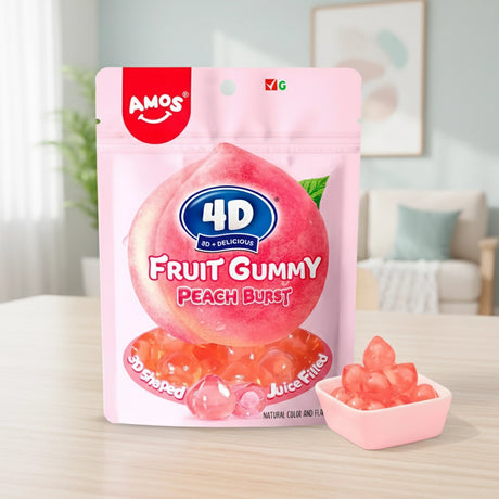 Gomitas Pelables en Forma y Sabor Durazno, Amos 62 gr.