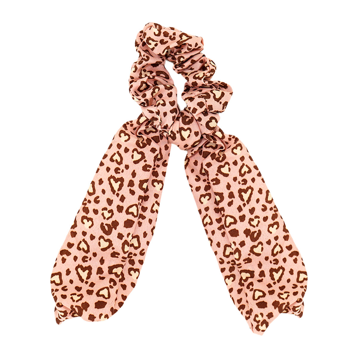 Scrunchie de Leopardo de Corazones, Color Rosa con Café