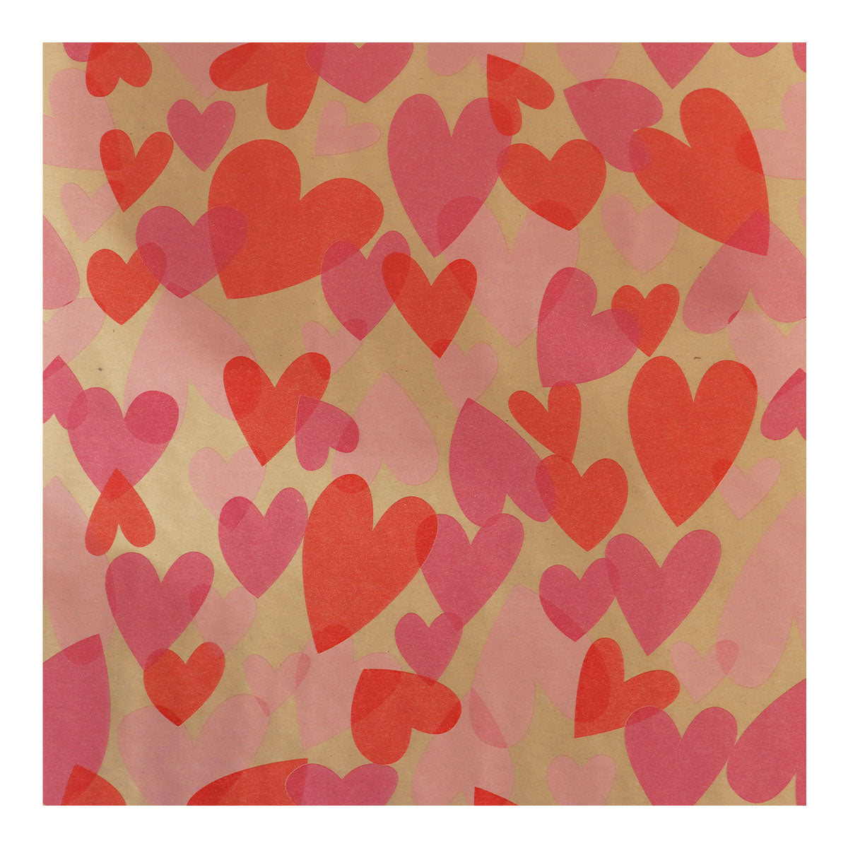 Papel de Regalo Kraft de Corazones, color Rojo con Rosa