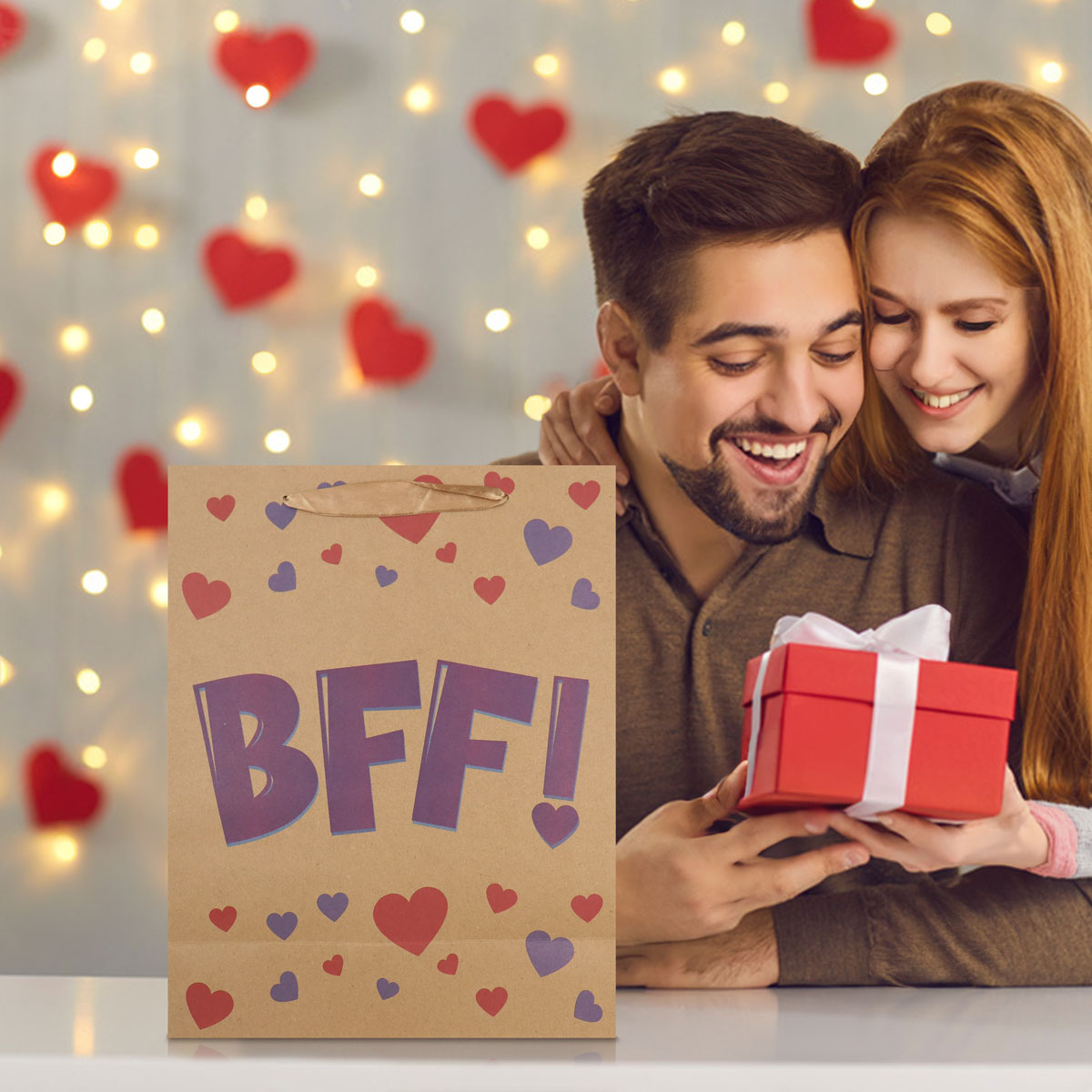 Bolsa de Papel Kraft para Regalo, Decorada con BFF