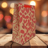 Bolsa de Papel Kraft para Regalo, Decorada con Corazones