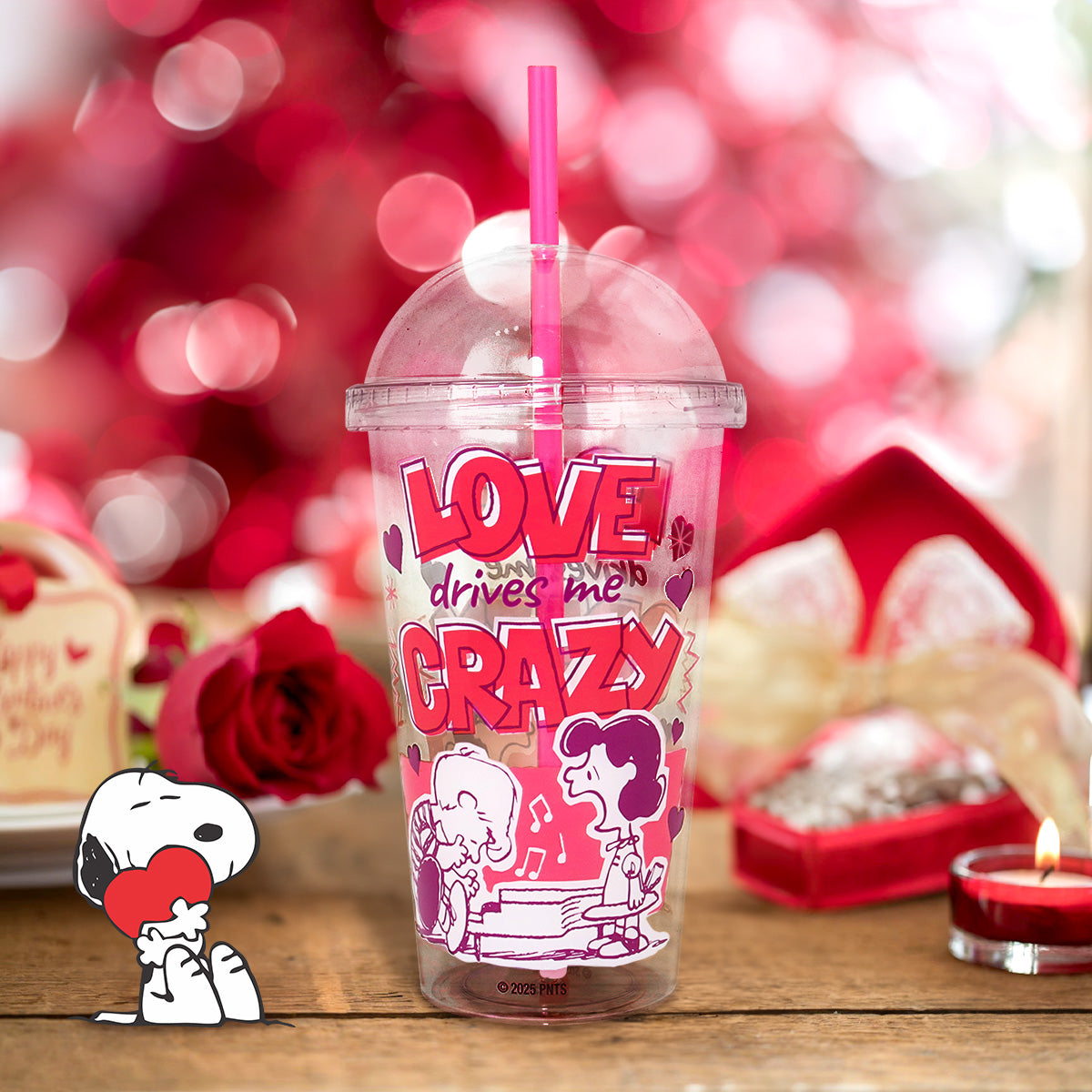 Vaso "Love Crazy" Peanuts de Plástico con Tapa