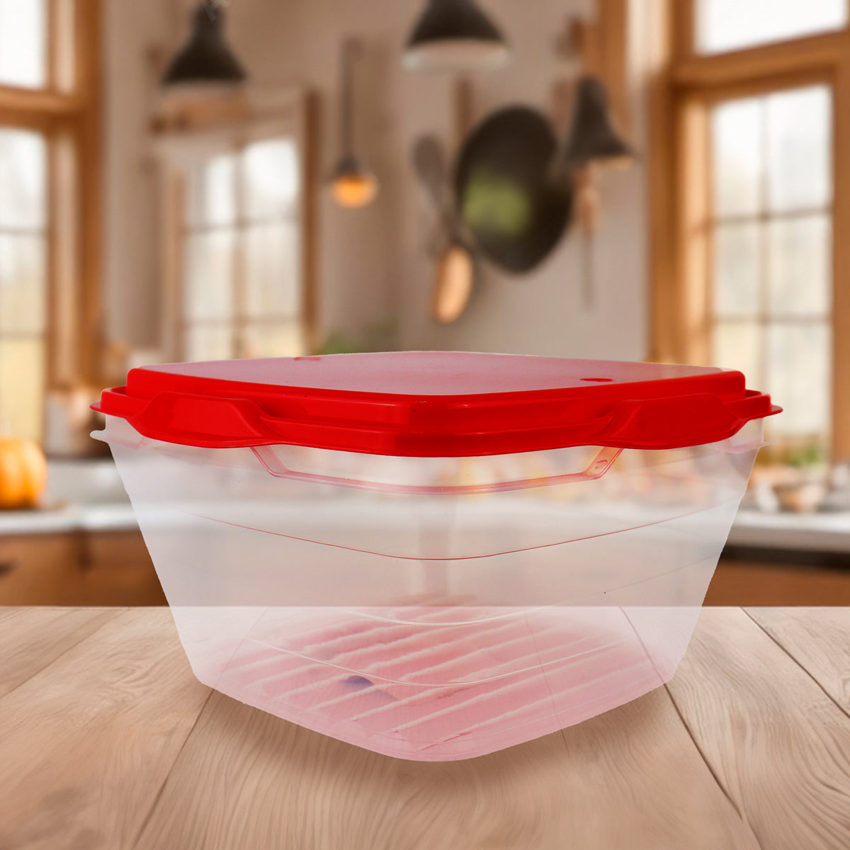 Contenedor Transparente, Tapa Color Rojo, 1 L