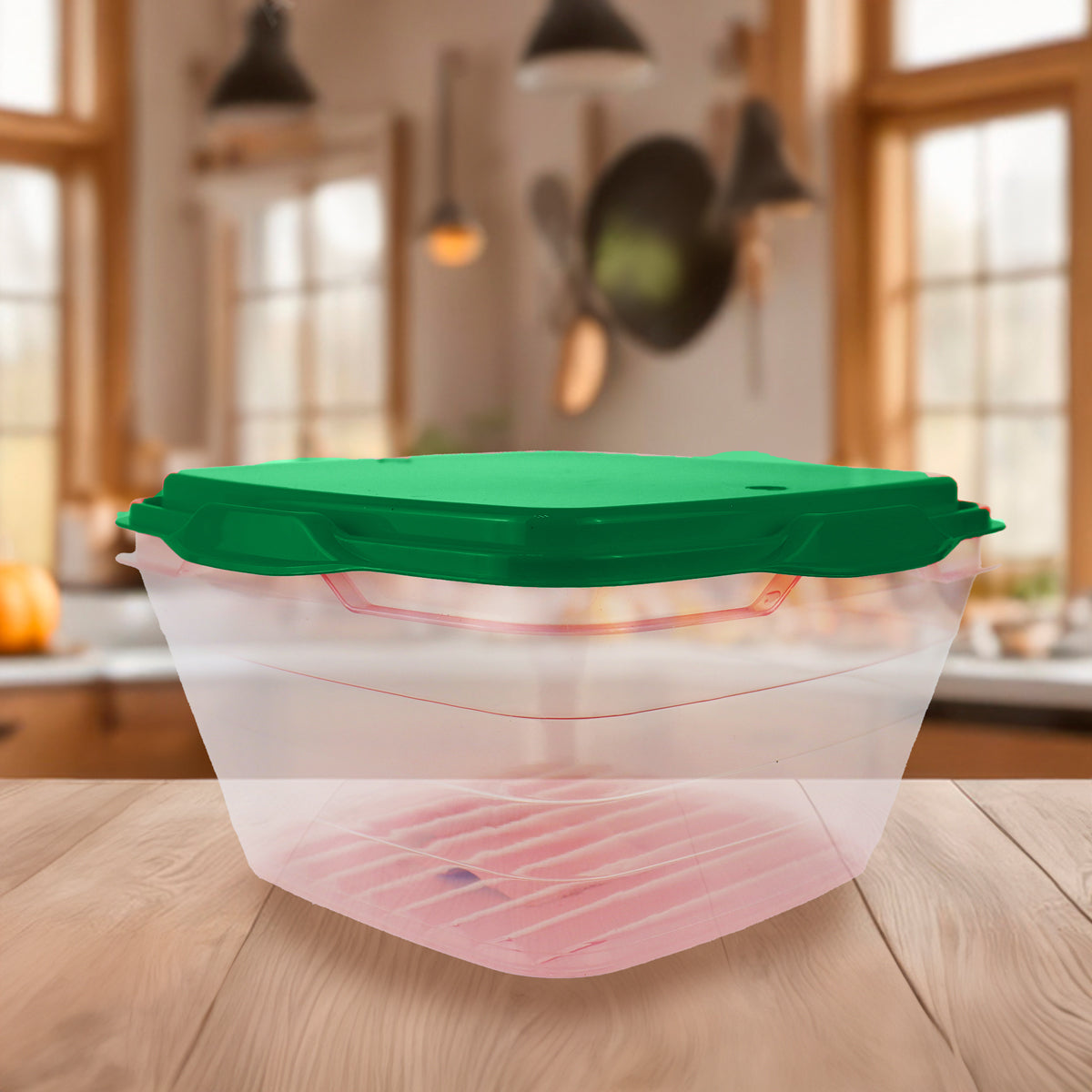 Contenedor Transparente, Tapa Color Verde, 1 L