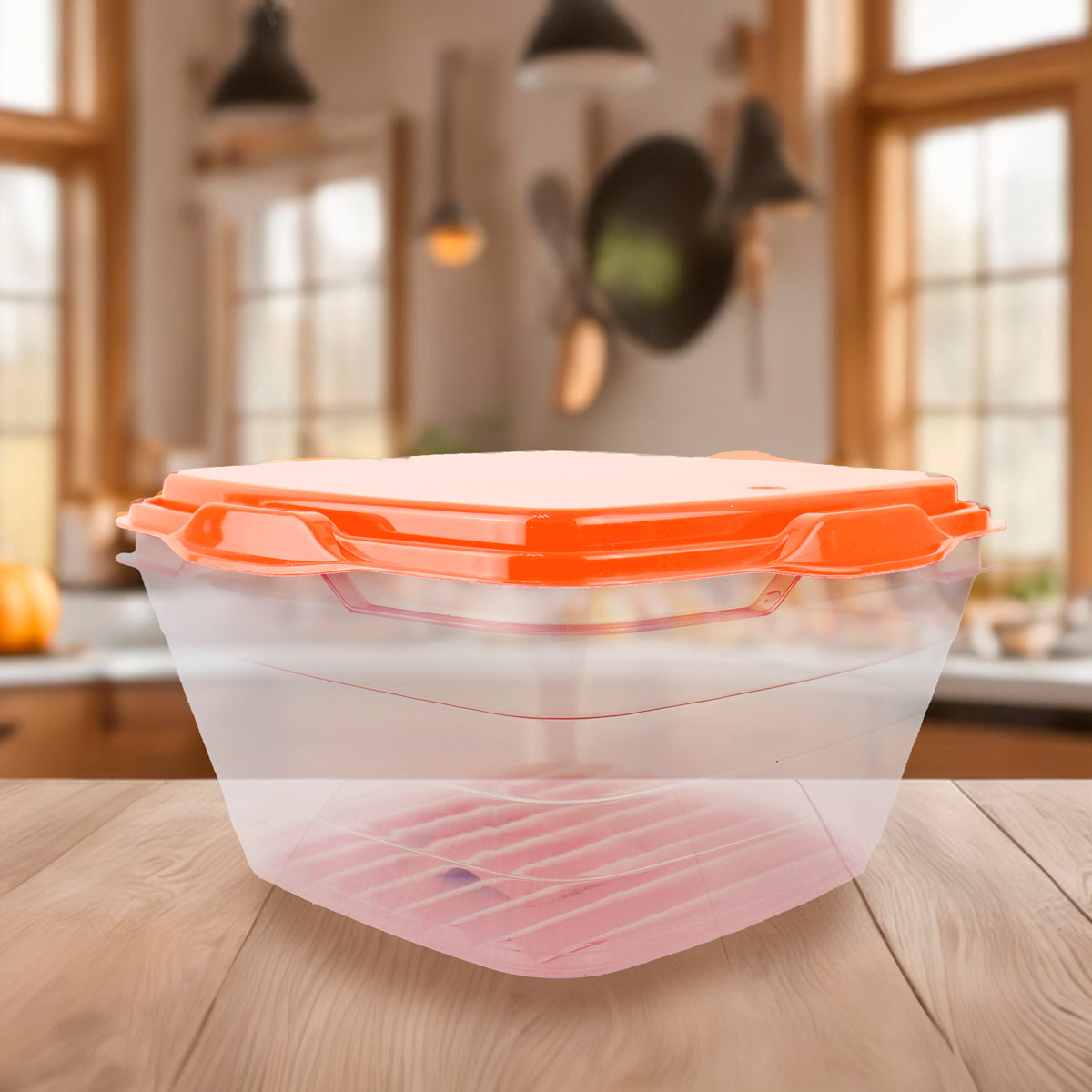 Contenedor Transparente, Tapa Color Naranja, 1.8 L
