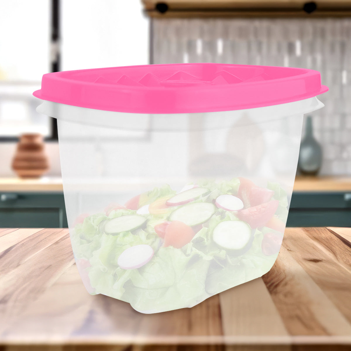 Contenedor Transparente, Tapa Texturizada Color Rosa, 500 ml