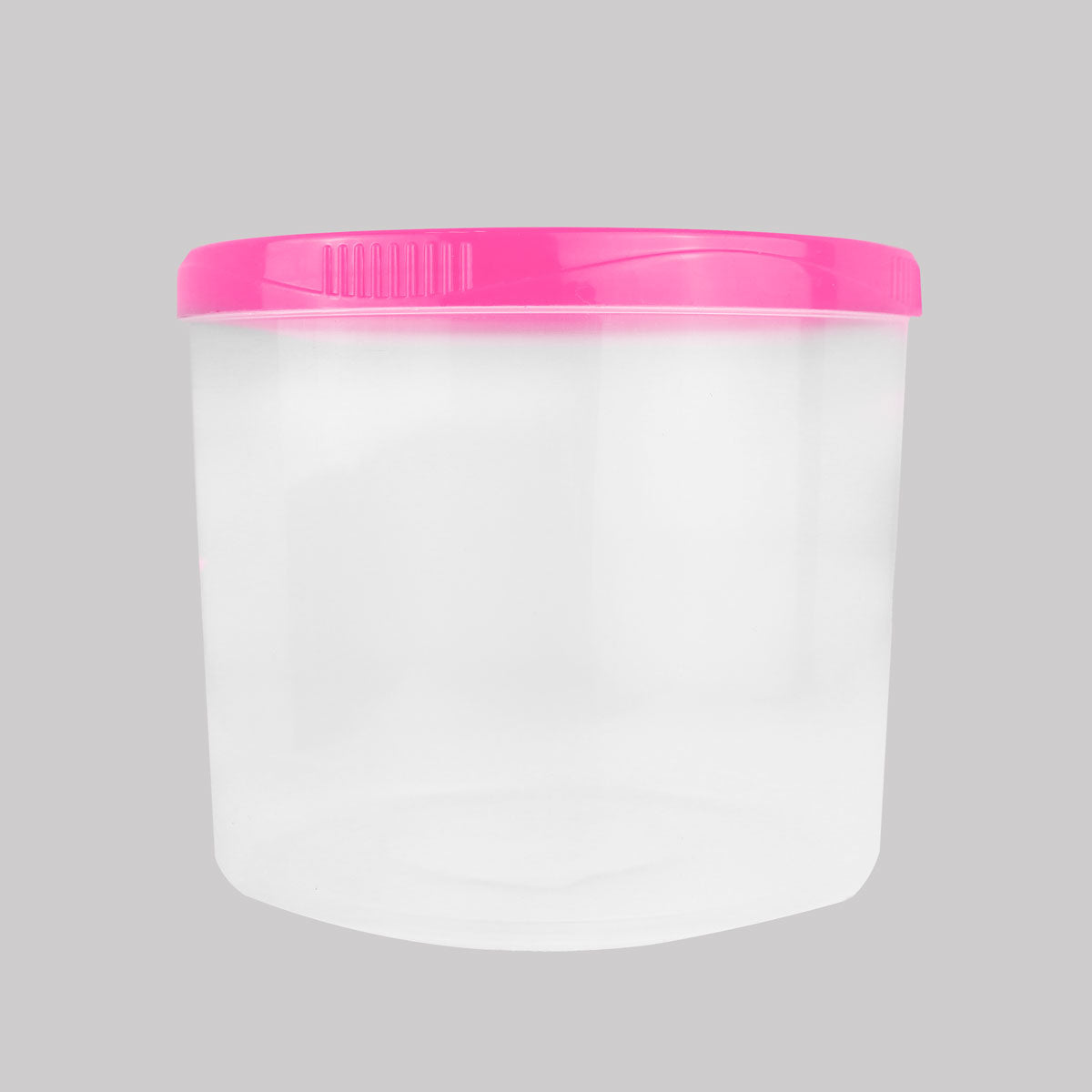 Contenedor Transparente Redondo, Tapa Color Rosa, 1.2 L