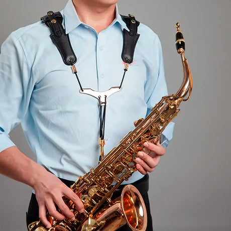 Correa de Saxofón de Cuero de Doble Hombro Universal