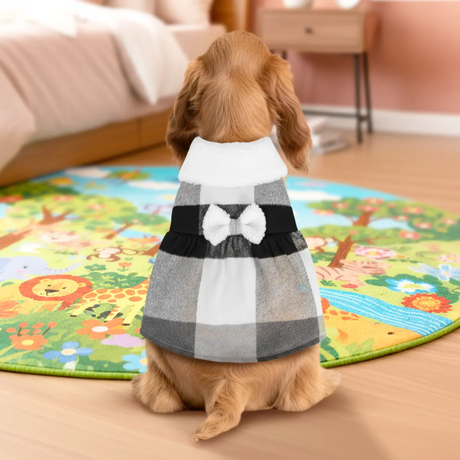 Vestido Invernal para Mascota, Diseño Cuadros, Color Negro y Blanco