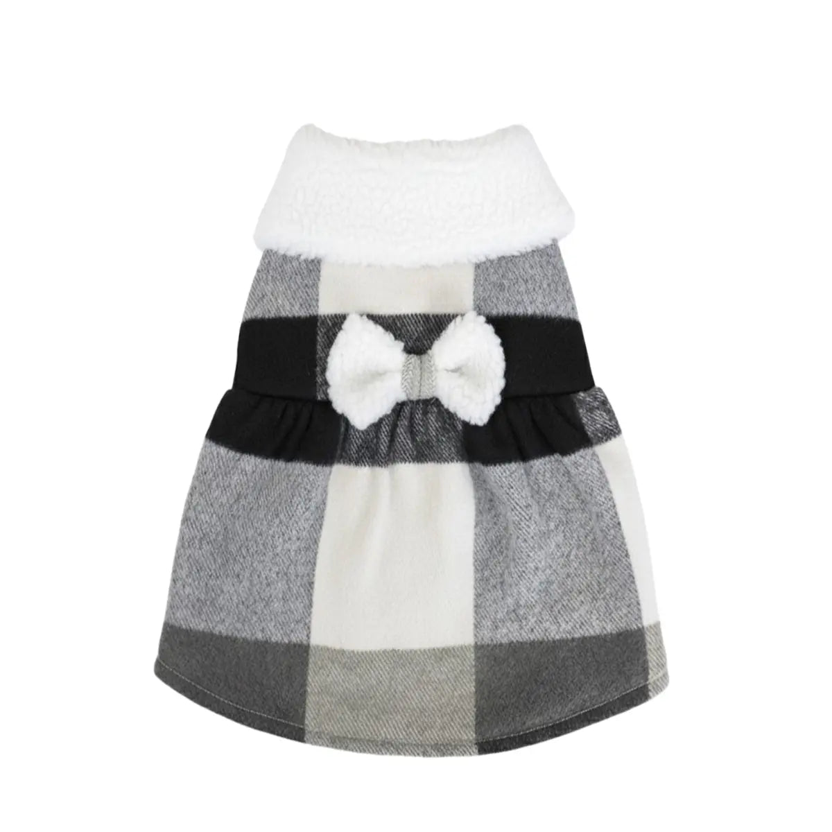Vestido Invernal para Mascota, Diseño Cuadros, Color Blanco y Negro