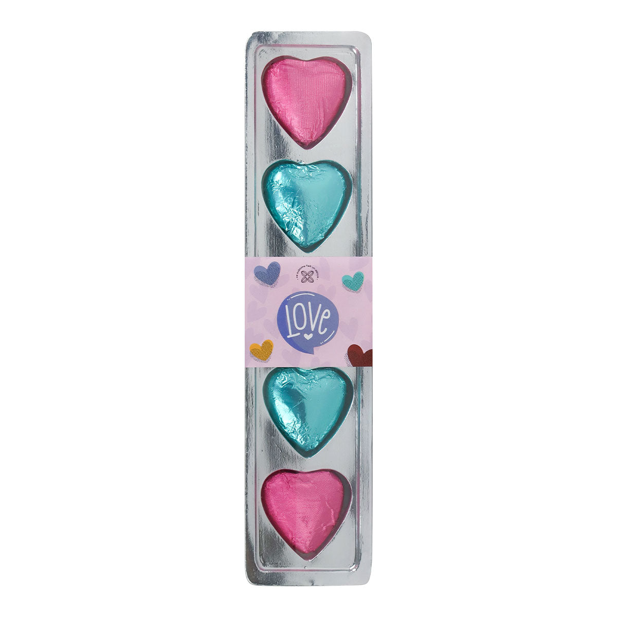 Caja de Chocolates en Forma de Corazón Rosa con Azul, 5 piezas 32.5 gr.