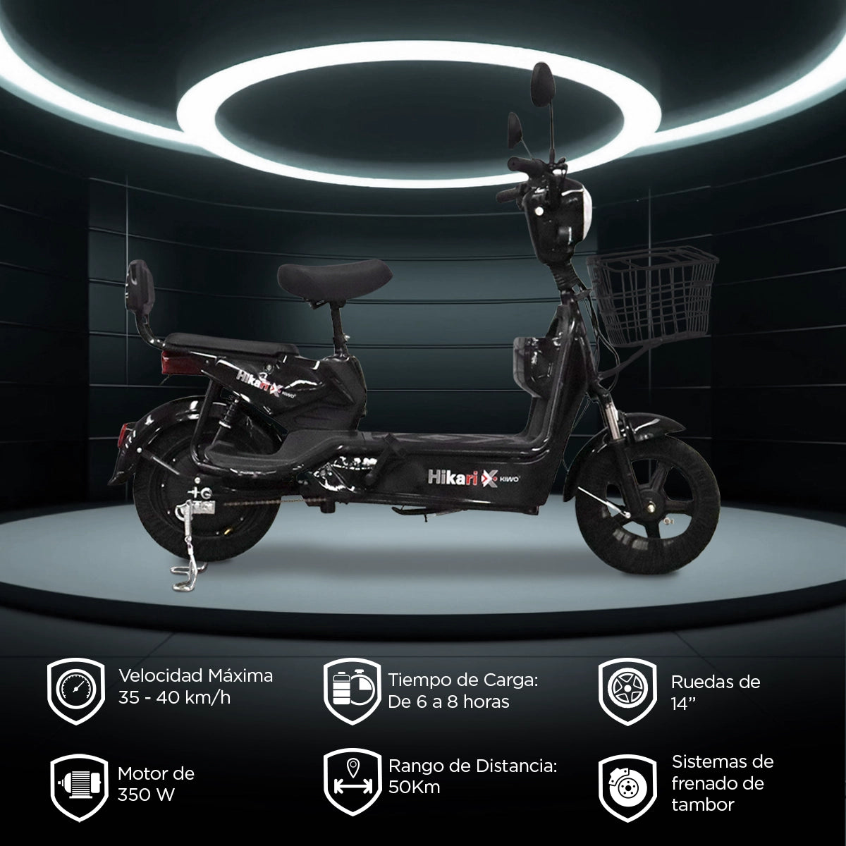 Bicicleta Eléctrica Hikari Negra, Kiwo