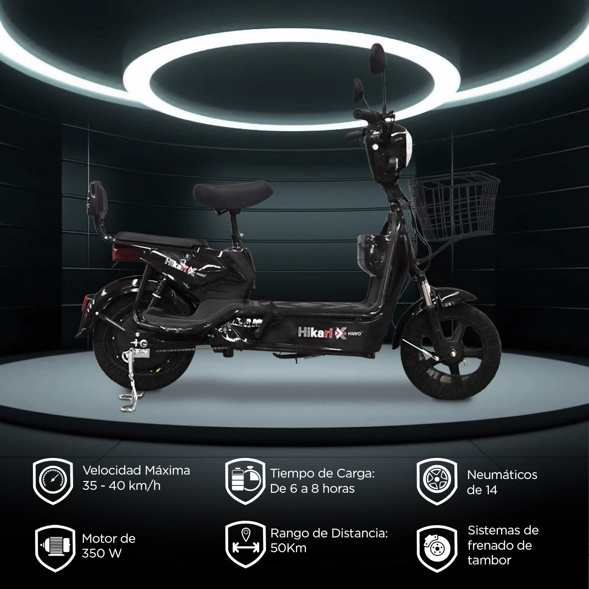 Bicicleta Eléctrica Hikari Negra, Kiwo