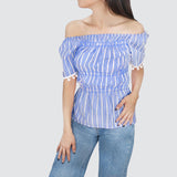 Blusa con Corte Campesino para Dama, color Azul