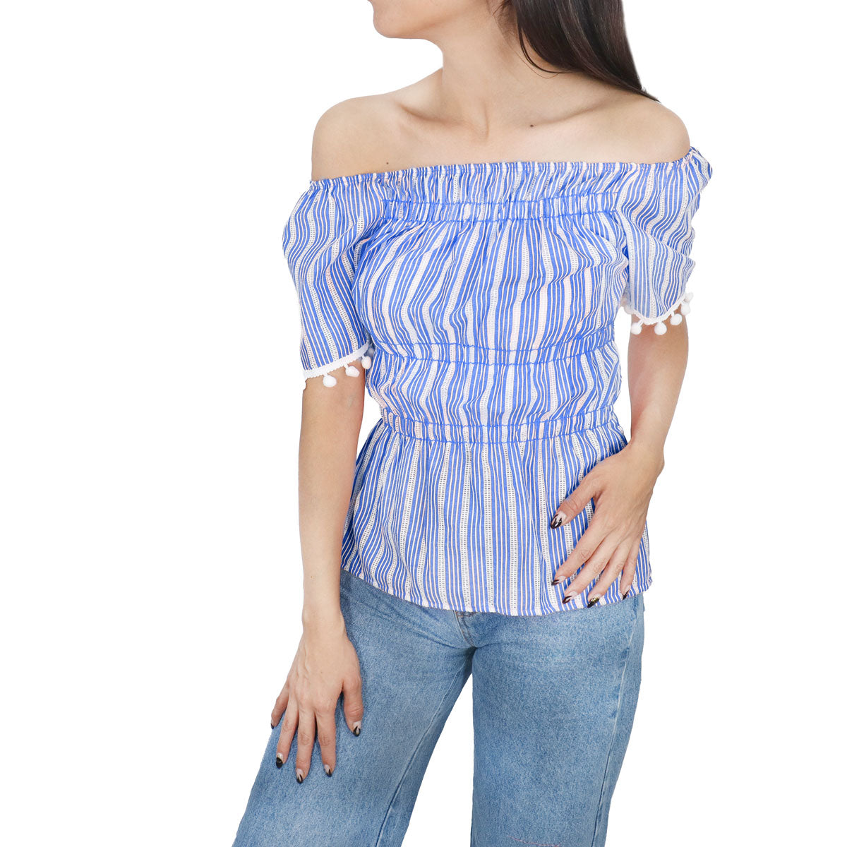 Blusa con Corte Campesino para Dama, color Azul