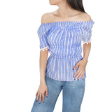 Blusa con Corte Campesino para Dama, color Azul