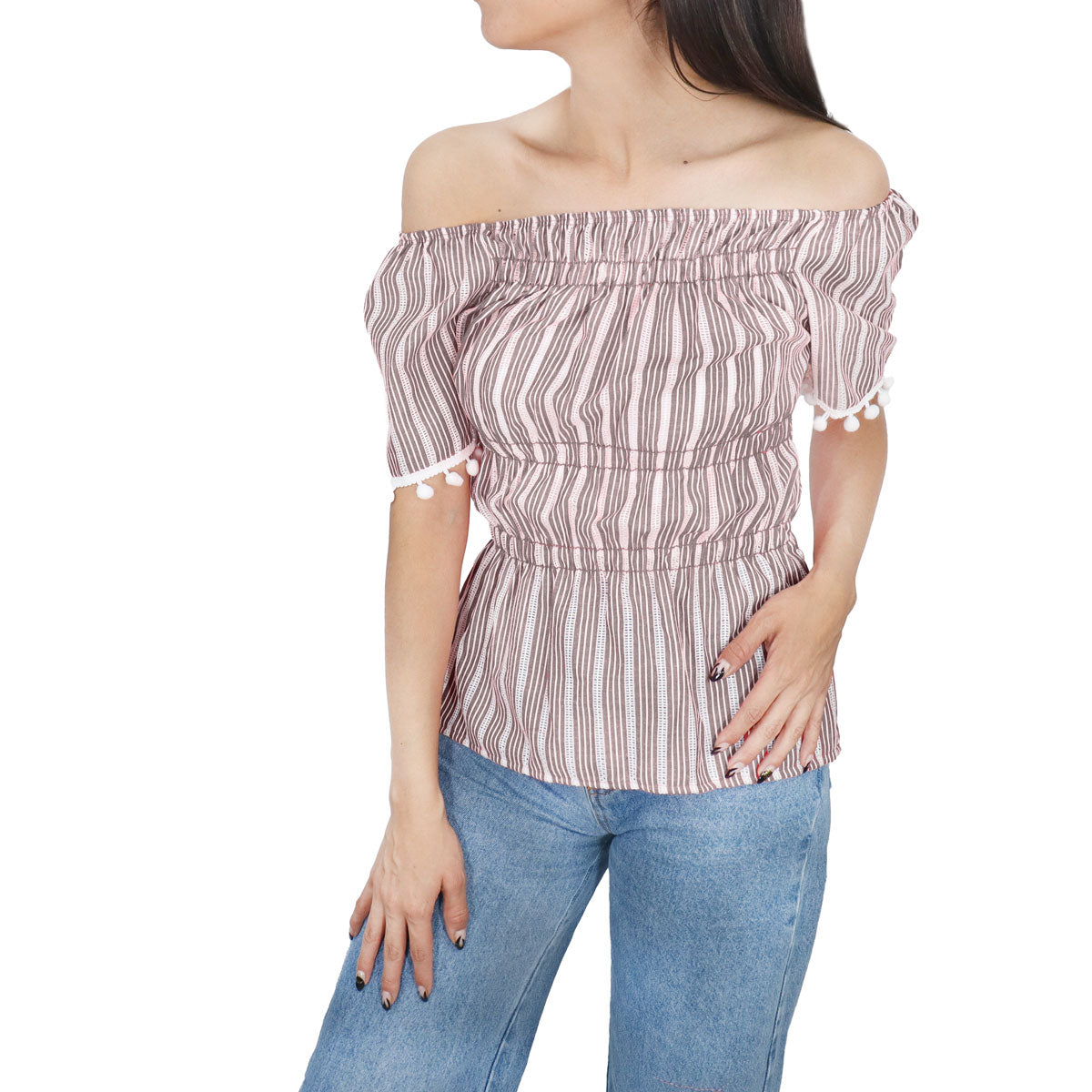 Blusa con Corte Campesino para Dama, color Café