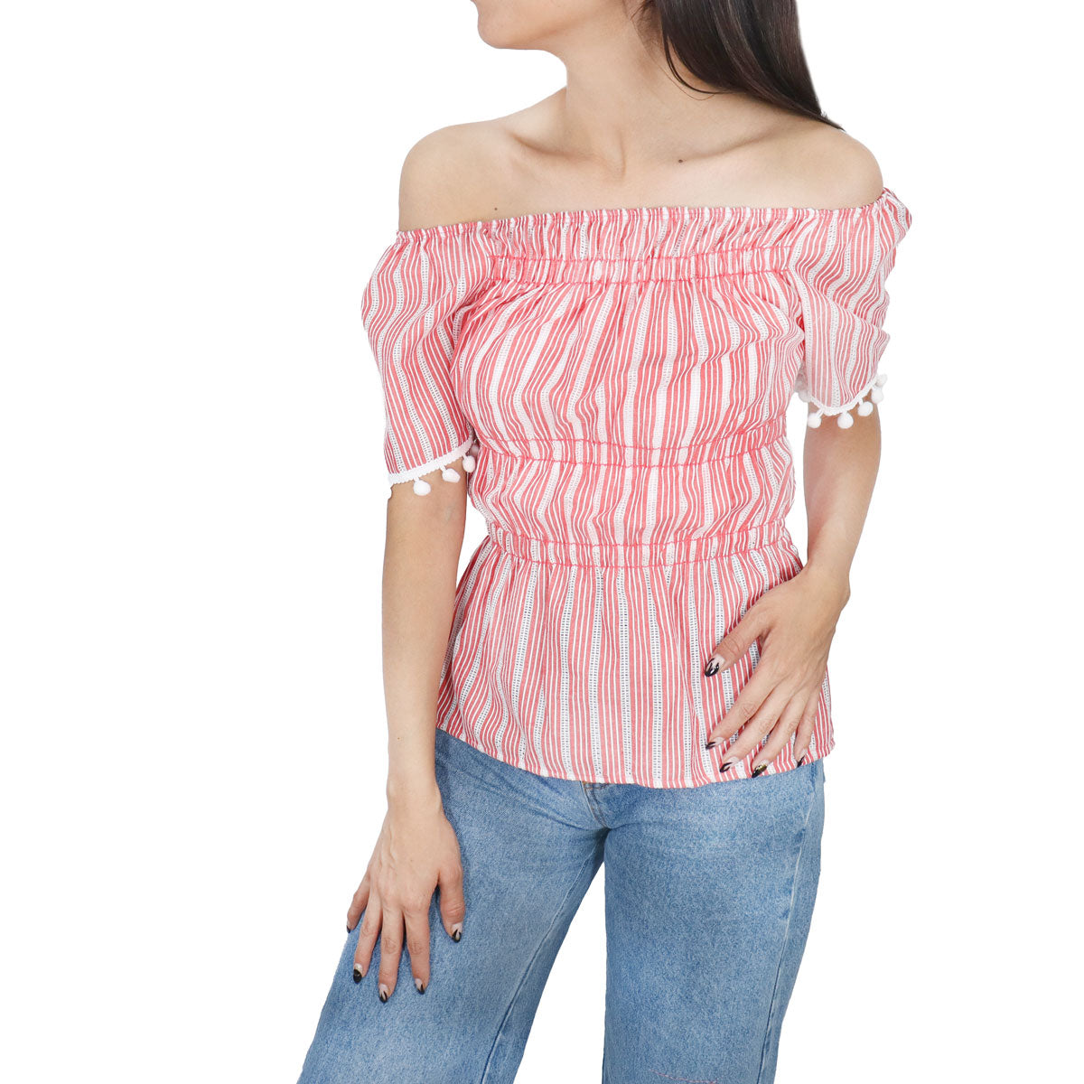 Blusa con Corte Campesino para Dama, color Rojo