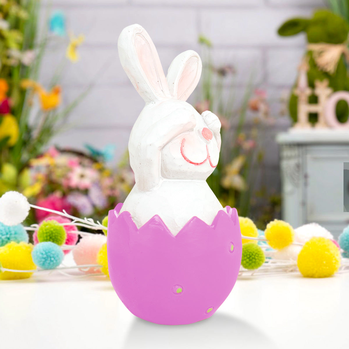Decoración Conejo Saliendo de Huevo de Pascua, Color Morado