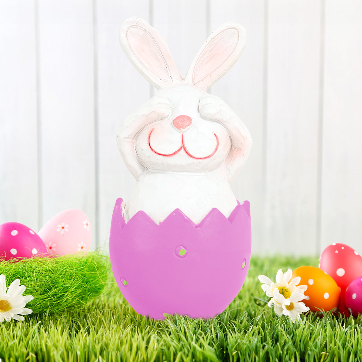 Decoración Conejo Saliendo de Huevo de Pascua, Color Morado