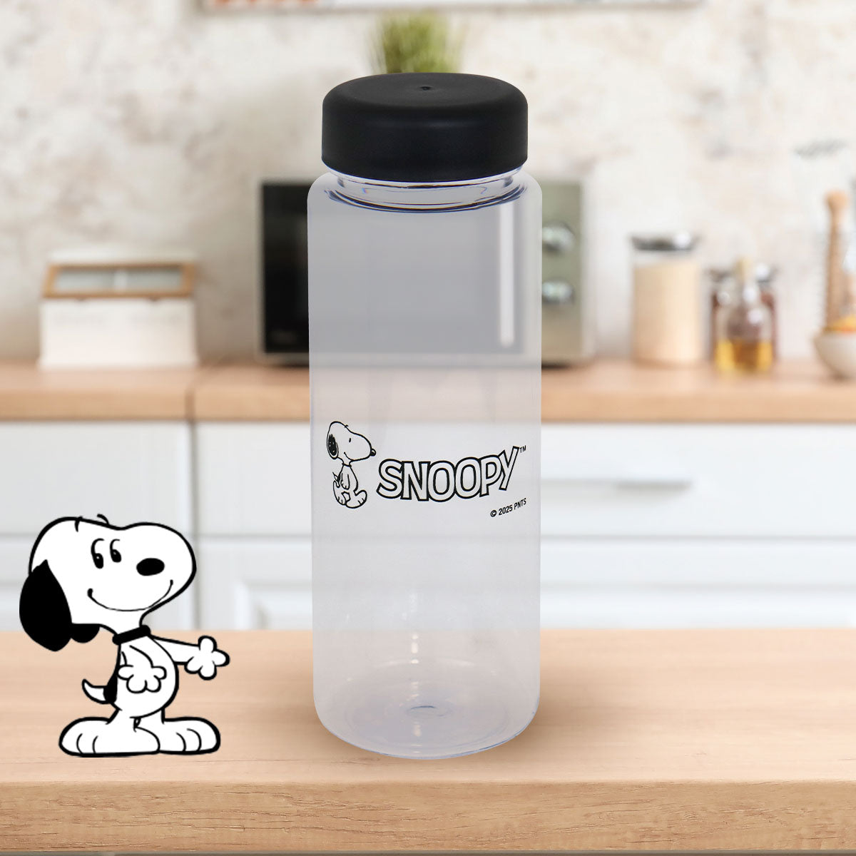 Botella de Plástico Snoopy con Tapa Color Negra, 500 ml