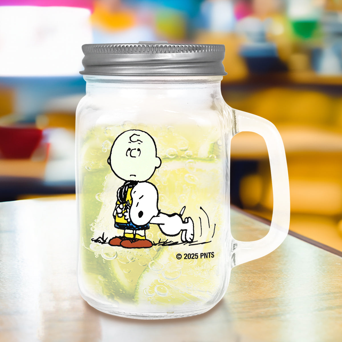 Vaso Mason Jar, Snoopy y Charlie Brown